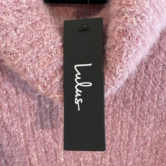 Lulu’s Women's Sweater Dress Small Pink Stretch Fluffy Cowl Neck Longline - Picture 10 of 14